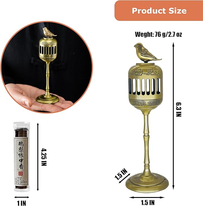 Oriental Sparrow Incense Burner Holder for Coil Incense/Incense Cones- Ancient Bronze Alloy Incense Burner Artwork with Yoga Meditation Home Office Decor