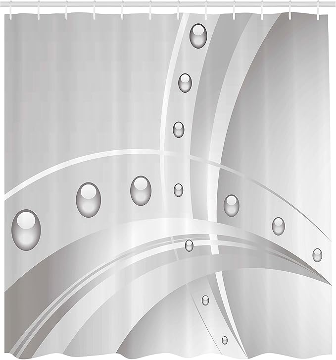 Ambesonne Abstract Shower Curtain, Surreal Composition Lines Curves and Vivid Bubble Like Balls Print, Cloth Fabric Bathroom Decor Set with Hooks, 69" W x 70" L, Dimgray Grey White
