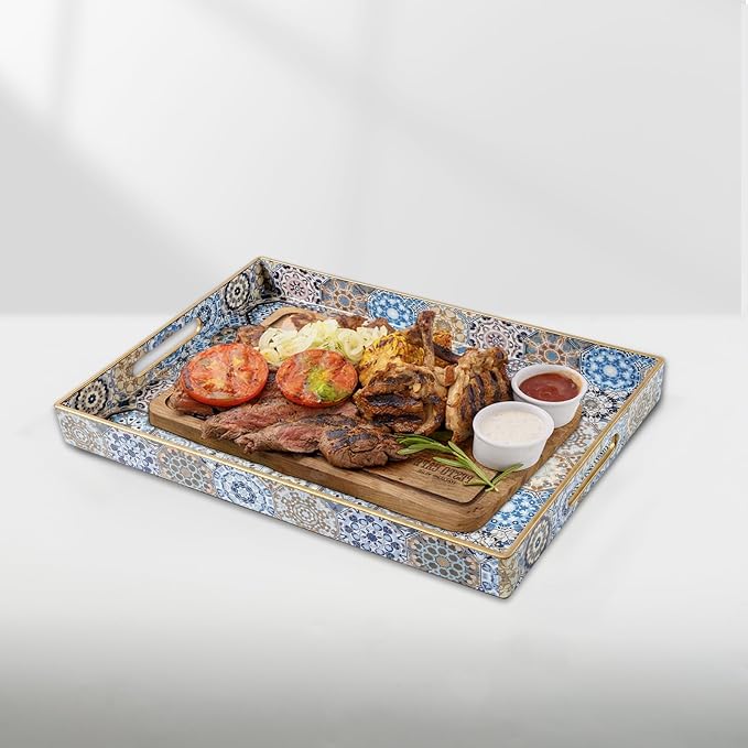 AGIOTA Coffee Table Trays for Living Room Serving Tray with Handles, Modern Large Tray for Ottoman Coffee Table