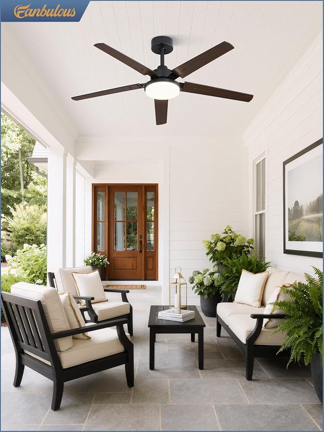 Fanbulous 52 inch Large Ceiling Fans with Lights and Remote, 27 W LED light | Outdoor Black Ceiling Fan with 5 Blades, 3 CCT, 6 Speed Reversible Quiet DC Motor, Modern Ceiling Fan for Living Room Patio