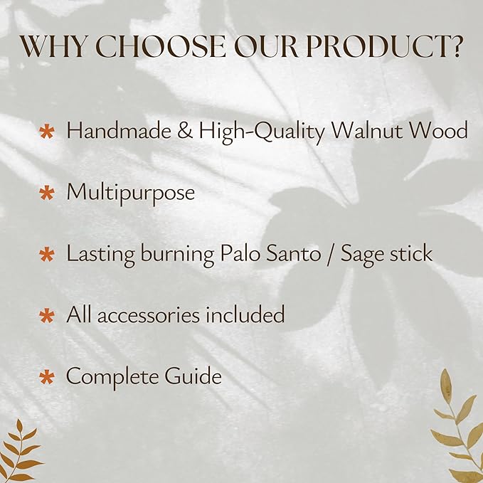4 in 1 Walnut Wood Palo Santo Holder Hand-Crafted Incense Sticks Holder for Burning Sage with Booklet The Most Complete Palo Santo Holder for Your Meditation Room Home Decor Gift