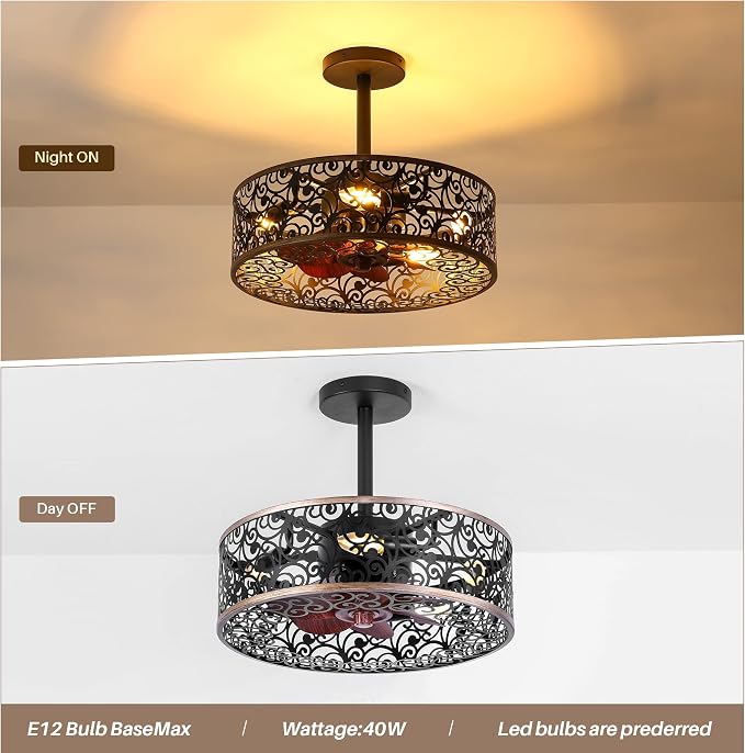 REDSTAR Ceiling Fans with Lights-Small Farmhouse Ceiling Fan with Light and Remote, Industrial Caged Ceiling Fan Light for Living Room, Bedroom, Kitchen