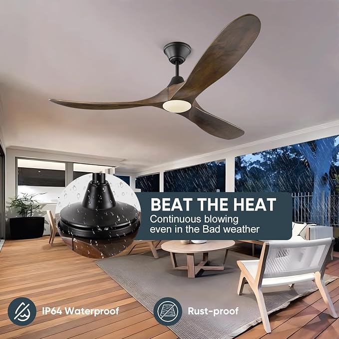 70 inch Large Ceiling Fans with Lights, Outdoor Ceiling Fan for Patios Waterproof, 3 Blades Propeller Wood Ceiling Fan, Smart Ceiling Fans with Remote & APP for Indoor Exterior Porch Commercial