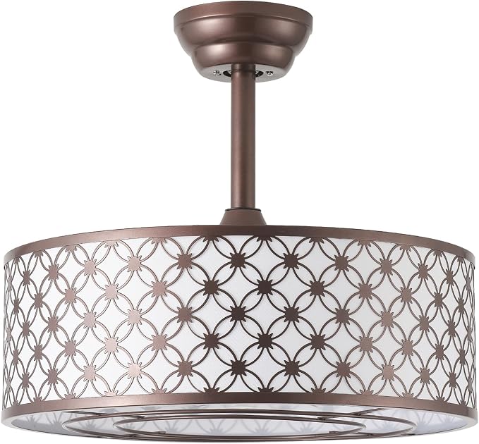 Brown Fandelier Ceiling Fan with Light, 20" Caged Brown Chandelier Ceiling Fans with Lights Remote Control, Fabric Mid-Century Modern with 6 Speeds for Bedroom, Nursery, Living Room.