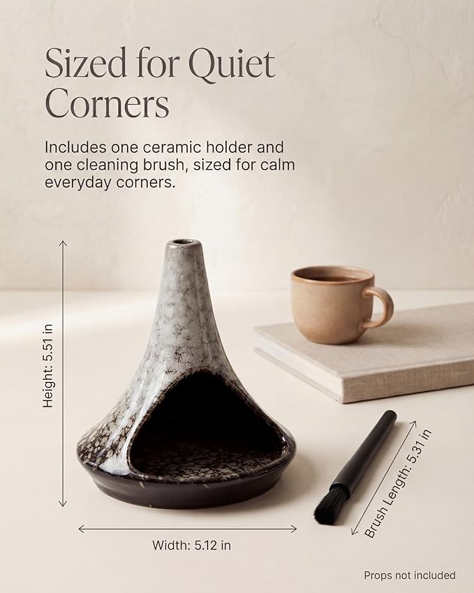 Ceramic Palo Santo Holder & Ash Catcher with Mini Chimney, Incense Holder & Sage Burner, Wabi-Sabi Home Decor for Meditation & Yoga (Ash Stone)