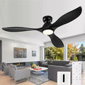 52 Inch Flush Mount Ceiling Fans with Lights and Remote,Black Low Profile Ceiling Fan with Light,3 Blade,Dimmable,Quiet Noiseless DC Motor for Patios,Living Room,Bedroom(Wall Control Switch)