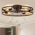 VOLISUN 27.6'' Caged Ceiling Fan with Light and Remote,Rustic Low Profile Ceiling Fan with Light Flush Mount, Farmhouse Bladeless Fandelier Ceiling Fans with Lights for Kitchen,Bedroom-Black