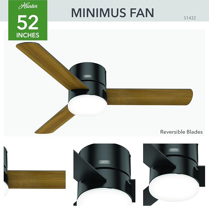 Hunter Minimus, Indoor, Ceiling Fan, with LED Light, 52 inch, Matte Black