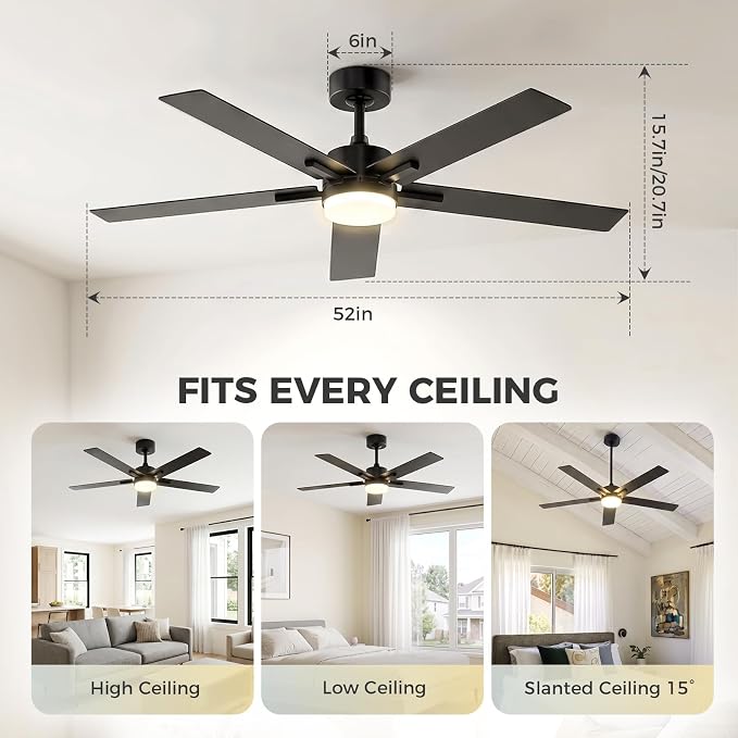 Obabala Ceiling Fan with Light 52 Inch, DC Motor Ceiling Fan with Remote | And APP Control, Dimmable LED Color Changing, Reversible Quiet Fan for Bedroom Living Room Indoor Outdoor, Modern