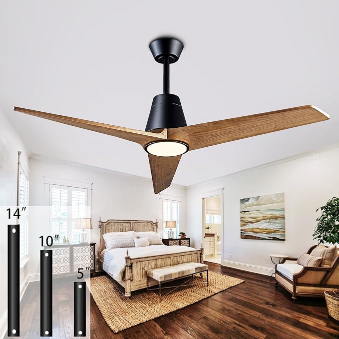 52'' Solid Wood 3 Blades Ceiling Fan RGB Light DC Reversible Remote Control | 20-year sycamore wood blades, reversible dc motor, 6-speed timer remote, dimmable rgb light with memory, bedroom living room