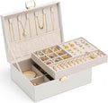 VLANDO Jewelry Box for Women, Gift for Women Girls,2 Layer Jewelry Box,Large Jewelry Organizer for Women Removable Jewelery Tray for Necklace Earrings Rings (Cloud White)