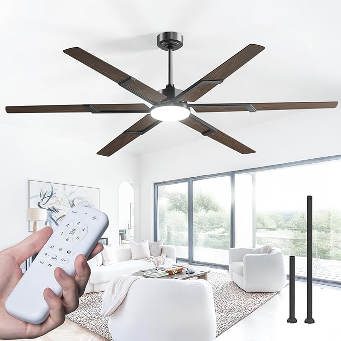 Amico Ceiling Fans with Lights and Remote, 72 Inch Walnut Indoor/Outdoor Ceiling Fan with 6 Speed, Reversible DC Motor, 3CCT, Dimmable, Noiseless modern ceiling fan for Bedroom, Living Room, Patio