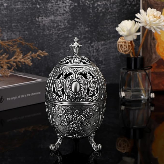 JUXYES Vintage Incense Burner Holder with Removable Ash Catchers, Metal Censer Antique Cone Coil Incense Burner Holder Zinc Alloy Spiritual Aromatherapy Yoga Meditation Gifts Retro Home Decoration