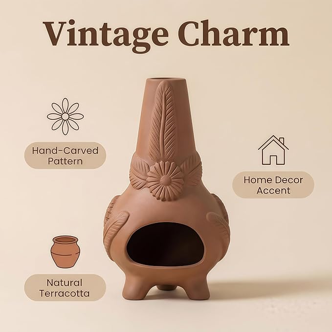 Handmade Terracotta Palo Santo Holder – Suitable for Burning Sage & Palo Santo - Mexican-Style Chimney Incense Burner, an Incense Burner for Spiritual Meditation, Yoga or Home Decoration