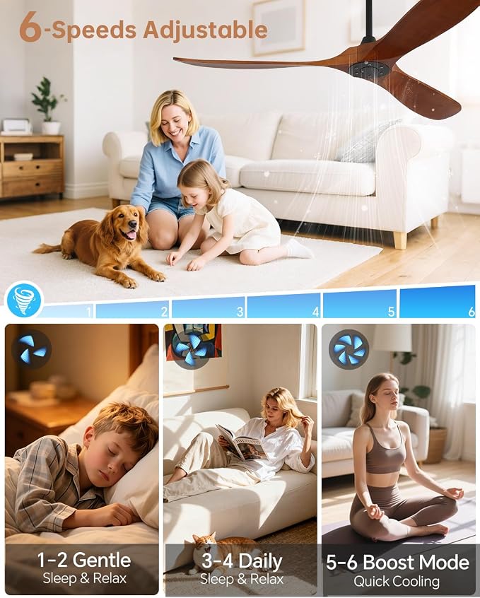Sofucor 60 Inch Smart Ceiling Fans without Lights-Outdoor Modern Smart Ceiling Fan with Alexa/Google/APP/Remote Control, Reversible Quiet DC Motor,Wood Blade Ceiling Fan for Living Room/Farmhouse