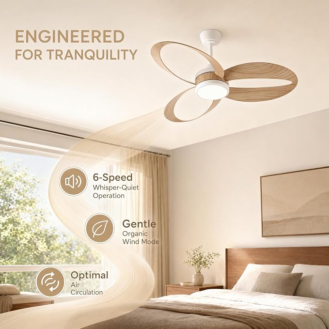 42 Inch Low Profile Ceiling Fan with Light | Quiet DC Motor, Remote Control, 3‑Color Dimmable LED, Reversible Airflow – Ideal for Bedroom, Living Room, Kitchen