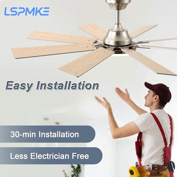 Ceiling Fan With Light & Remote Indoor/Outdoor Use 52 Inch Nickel | Reversible DC Motor,3CCT, Dimmable, Timer, Noiseless,Ceiling Fan for Bedroom Living Room