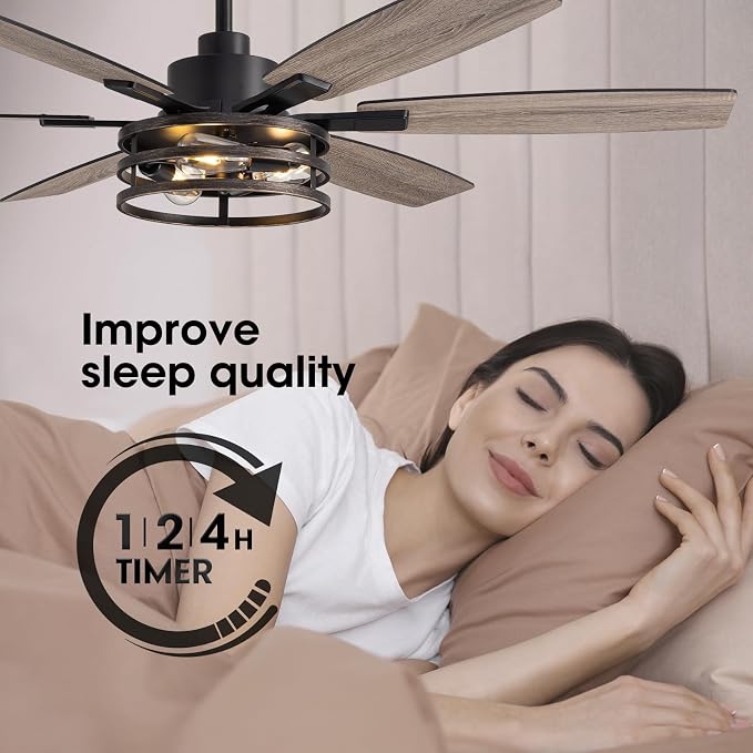 LuminFan 60 Inch Ceiling Fans with Lights and Remote Control, Farmhouse Ceiling Fan for Bedroom Living Room and Patio, Retro Black Caged Ceiling Fan for Indoor and Outdoor
