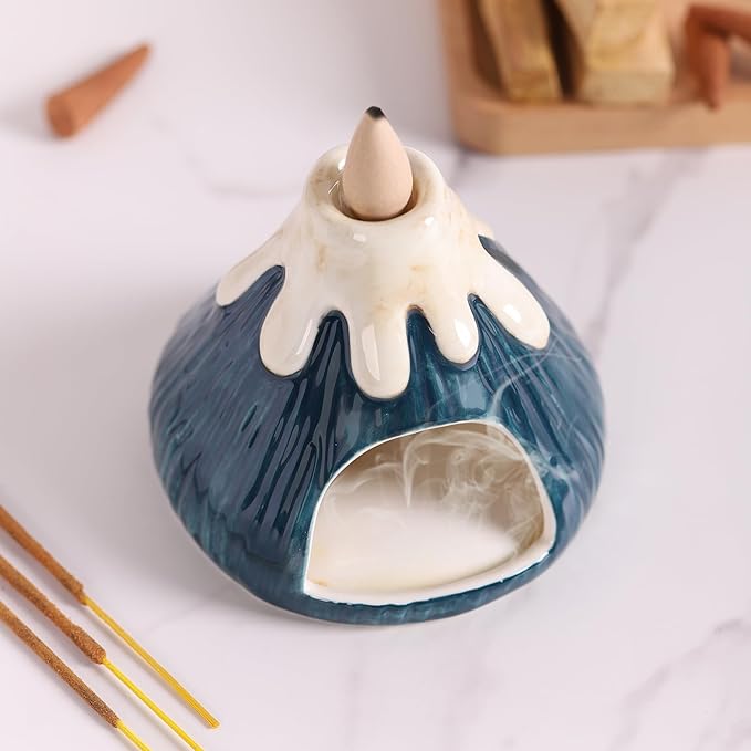 Potiera Small Volcano Incense Holder, Handmade Ceramic Palo Santo Holder for Meditation Spa Yoga Decor, Backflow and Cone Incense Burner for Home and Office Decor, Spiritual Gifts for Women Men
