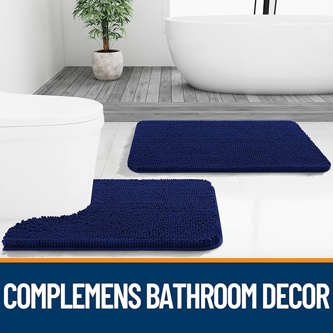 OLANLY Large Bathroom Rugs 50x30, Extra Soft Absorbent Chenille Bath Rugs, Rubber Backing Quick Dry, Machine Washable Bath Mats for Bathroom Floor, Tub and Shower, Home Decor Accessories, Navy