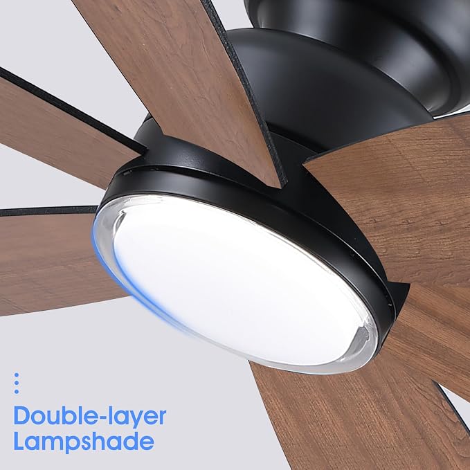 Kviflon 46" Rustic Ceiling Fans with Lights, Low Profile Flush Mount Ceiling Fan with Remote/APP Control, 6 Reversible Double-sided Blades, 3 CCT Dimmable LED Lights for Living Room Farmhouse, Brown