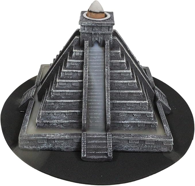 Ebros Gift Temple of Kukulcan Mesoamerican Aztec Step Pyramid Of The Sun And Moon Decorative Backflow Incense Cone Burner Holder Figurine