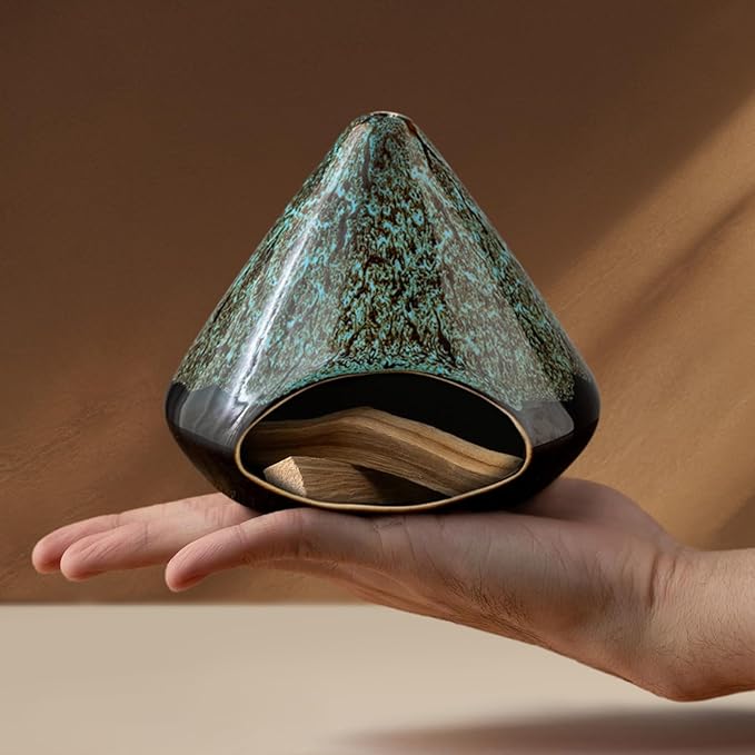 Handcrafted Ceramic Palo Santo Holder –Artistic Incense Burner for Meditation, Mindfulness & Zen Home Decor – Wabi-Sabi Style Cone Sculpture, Relaxation & Aromatherapy-Gift for Yoga (Viridis)