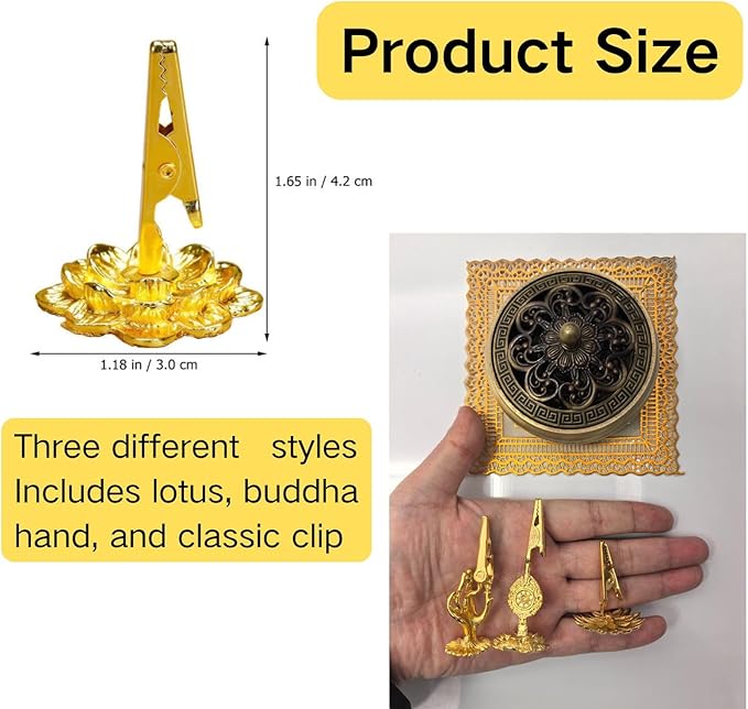 3pcs Incense Holder Clip - Brass Incense Burner Stand with Lotus Base for Yoga, Meditation, Home Office Decor, Aromatherapy Supplies