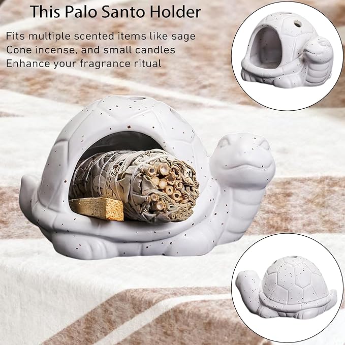 Ceramic Turtle Mini Chiminea- Multifunctional Incense Holder for Sage, Cone Incense, Copal & Small Candle | Aromatherapy Gift for Meditation, Yoga, Zen Spaces | Indoor Use, Hamster Nest Decor (White)
