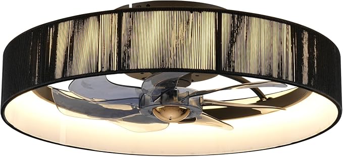 19.6'' Farmhouse Dimmable Ceiling Fan with Lights and Remote Control,Flush Mount Boho Ceiling Fan with Light,chandelier with fabric shades,LED Light 3 Color Temperatures 6-Speed Timer for Bedroom
