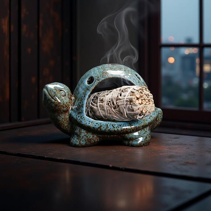 Turtle Palo Santo Holder Ceramic Palo Santo Burner Sage Holder for Burning,Sea Turtle Incense Holder for Wood Sticks Incense Cones and Sage,Incense Burner for Yoga Zen Meditation Altar Decor (A)