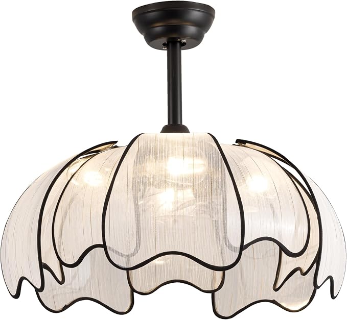 26" Flower Ceiling Fans with Lights and Remote Control,Boho Black Chandelier Fan with 6 Speeds, Modern Fandelier for Kitchen Island,Dining Room,Living Room,Nursery