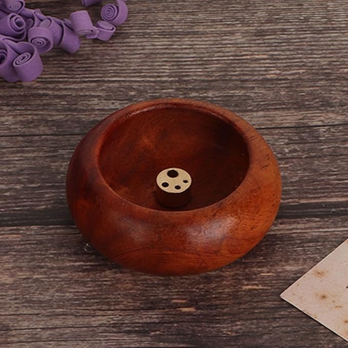 Mini Incense Holder, 6cm Wooden Round Incense Stick Holder Bowl Ash Catcher(Rosewood)
