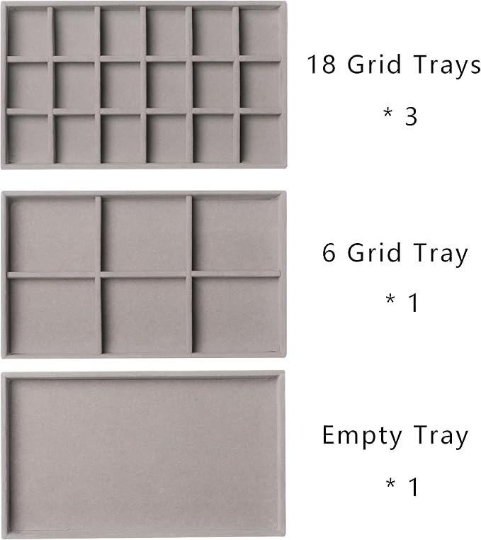 Frebeauty Acrylic Jewelry Organizer Earring Organizer Box with 5 Drawers Earring Holder Organizer with Velvet Trays Clear Jewelry Box for Women Earring Display for Rings Studs(Grey) | 61 Jewelry Storage Grid for Rings Studs Bracelet,Velvet Lining,Trans...