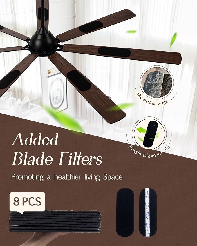 Minislak 72" Large Smart Ceiling Fan with Light Remote Control via WiFi Alexa,6-Speeds Quiet DC Motor,Dimmable,Indoor Outdoor Black Ceiling Fan for Living Room,Patio,Dual Finish 7 Blades