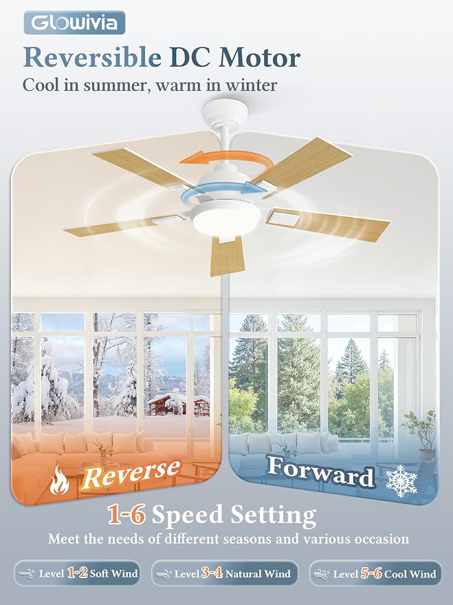 42 Inch Ceiling Fans with Lights and Remote&APP Control, White Smart Ceiling Fan with 3000-6000K Dimmable, 6 Speeds Quiet Reversible Motor, Indoor/Outdoor Ceiling Fan for Bedroom Living Room