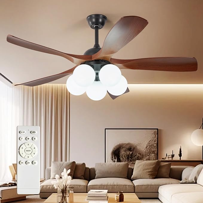 Ceiling Fans with Lights and Remote: 46-Inch Ceiling Fan 5 Blades Bubble Low Profile Outdoor - Walnut Ceiling Fans with Remote Control Quiet Reversible DC Motor for Living Room