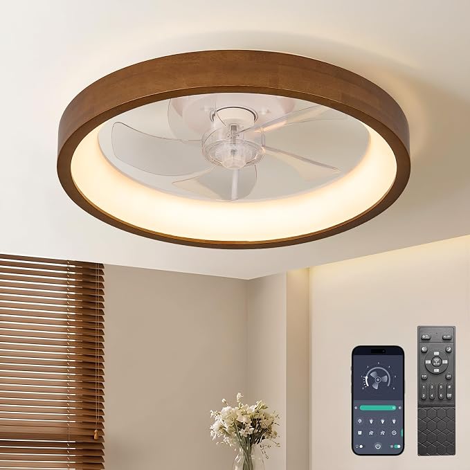 Ceiling Fans with Lights Low Profile Ceiling Fanwith Light and Remote/APP Control Dimmable LED Timing Wooden Walnut02
