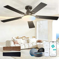 Amico Ceiling Fans with Lights, 52 inch Smart Ceiling Fan with Remote/APP/Alexa Control, Flush Mount, Reversible DC Motor, 5 Blades, 6 Speeds, 3CCT, Dimmable, Noiseless, Bedroom, Living Room, Black