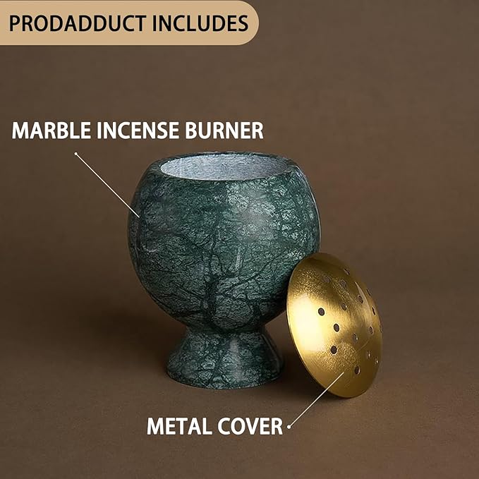Natural Marble Incense Burner 4.2” Multi-Purpose Holder with Brass Accents, for Cones/Coils/Sticks, Home Decor & Relaxation (Light Brown)