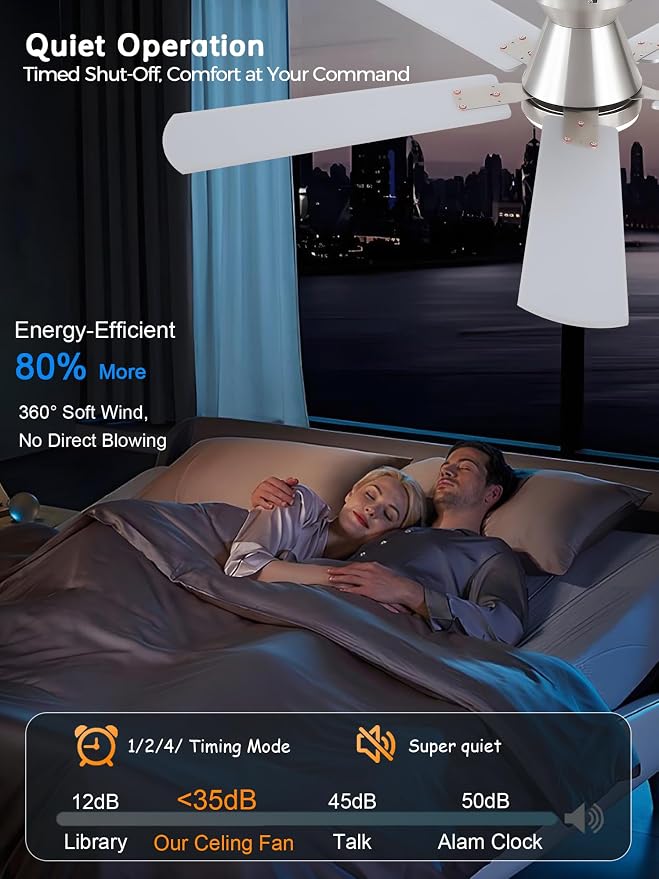 Ceiling Fans with Lights, 52'' Low Profile Ceiling Fan with Light and Remote/APP Control, Dimmable, Qiuet DC Motor, Flush Mount Ceiling Fan for Indoor Bedroom Living Room, Nickel