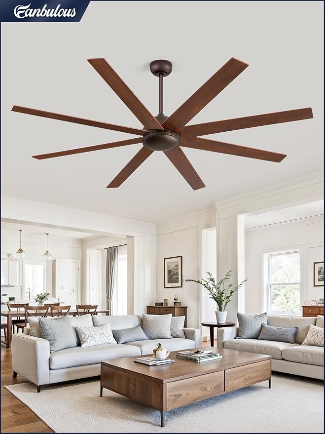Fanbulous 72 Inch Ceiling Fans No Light with Remote, Walnut Indoor/Outdoor Ceiling Fan Without Light with Quiet Reversible DC Motor, 6 Speeds, 8 Blades Large Ceiling Fan for Living Room Bedroom Patio