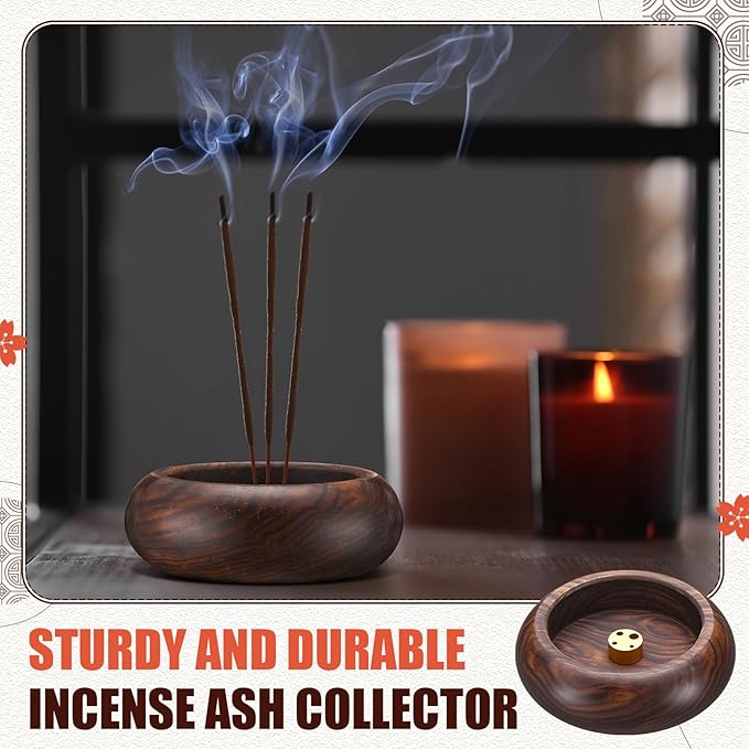 Honeydak 6 Pcs Incense Holder for Stick Wooden Round Incense Burner Stick Holder Bowl Ash Catcher Aromatherapy Ornament for Home Decor, Meditation, Yoga