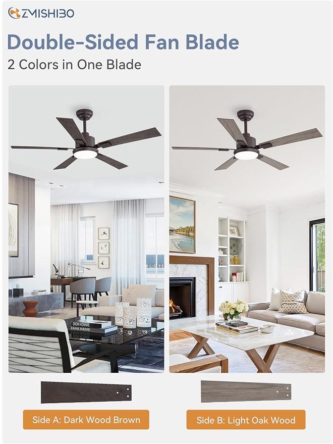 ZMISHIBO 52 inch Bronze Ceiling Fans with Lights and Remote, Indoor/Outdoor Farmhouse Ceiling Fan for Bedroom Living Room Patio, 6 Speed Reversible Quiet DC Motor, 3 CCT, Dual Finish Blades