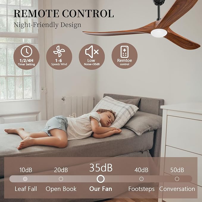 Obabala 70" Outdoor Ceiling Fan with Light and Remote, Solid Wood 3-Blade Ceiling Fan with DC Motor for Patio and Farmhouse, Dark Walnut