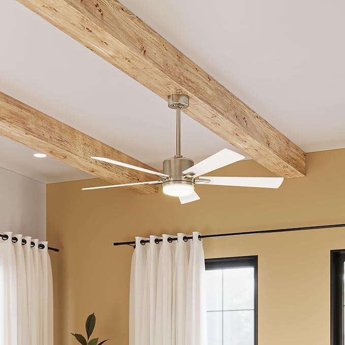 Kichler Lucian Elite 52 in Indoor Ceiling Fan with LED Light, 5 Blade Modern Champagne Bronze Fan with Matte White Blades for Bedroom, Living Room, Office, 330000CPZ