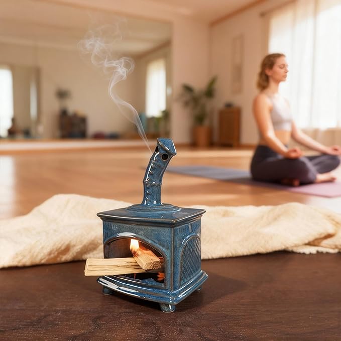 MOUGIGI Ceramic Palo Santo Holder & Mini Chiminea Smudge Bowl | Multi-Functional Burner for Sage Sticks, Incense Cones, Copal,and Candles |Perfect for Energy Cleansing,Yoga Meditation| Anxiety Relief