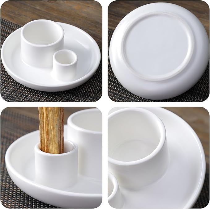Multifunction Incense and Candle Holder for Burning Sage, Palo Santo, Ceramic Incense Stick Holder for Palo Santo Burner, Sage Holder for Yoga, Meditation, and Energy Cleansing (Pure White)