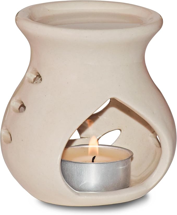 Ceramic Essential Oil Burner Wax Melt Burners |Aromatherapy| Ceramic Oil Diffuser| Candle Tealight Holder (Set of 1) Home Bedroom Decor Christmas Housewarming Gift, White