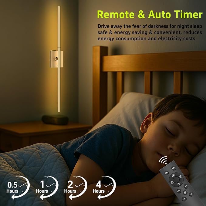 iThird 1 Pack Battery Operated Wall Sconce, Wireless Battery Wall Sconce with Remote Control, Gold LED Rechargeable Sconces, 31.5 Inch Modern Cordless Wall Lights for Bedroom Living Room Picture